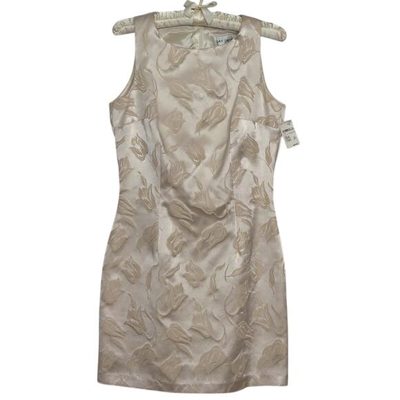 NWT VIntage S Cream Jay Jacobs Satin Jacquard Floral Tulip Mini Dress Sleeveless - Picture 1 of 13